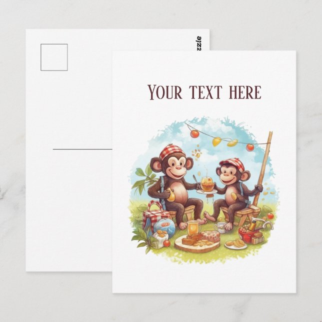 Carte Postale Singe de pique-nique amusant ajouter du texte  (Devant / Derrière)
