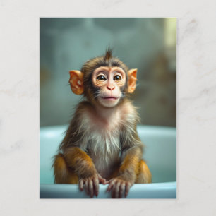 Carte Postale Singe drôle dans la salle de bain