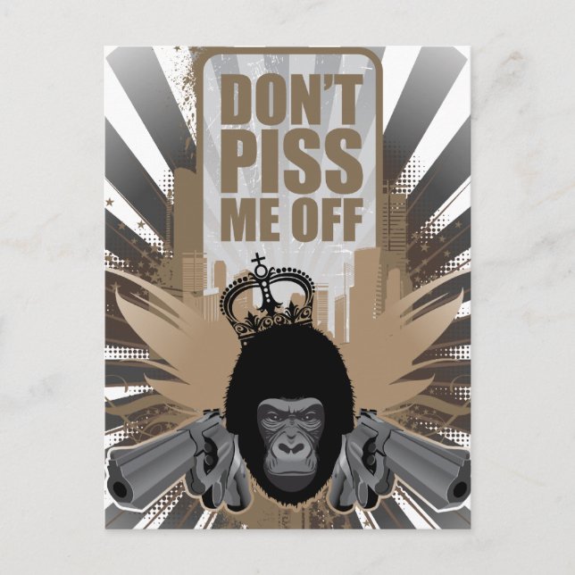 Carte Postale Singe en colère avec un pistolet (Devant)