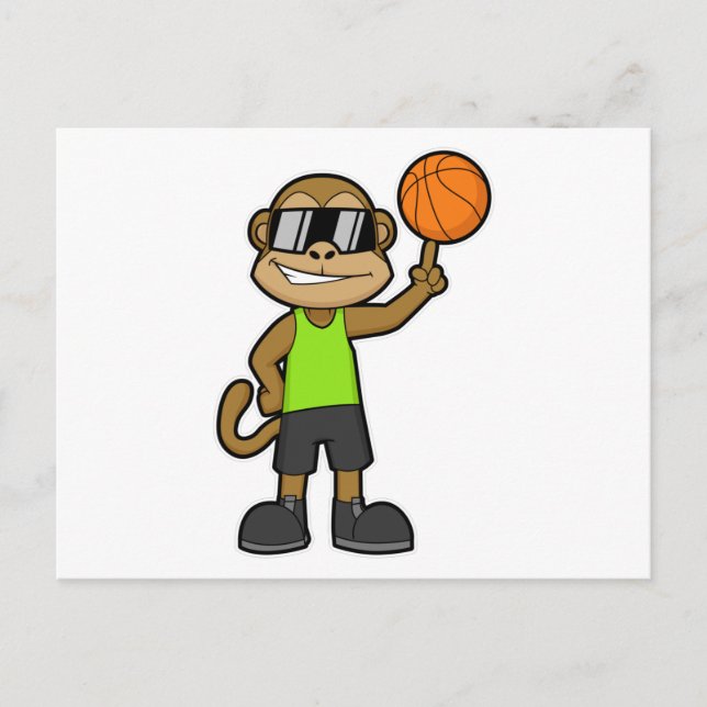 Carte Postale Singe en joueur de basket avec ballon de basket (Devant)