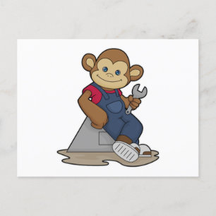 Carte Postale Singe en mécanicien avec clé