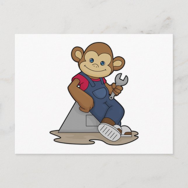 Carte Postale Singe en mécanicien avec clé (Devant)
