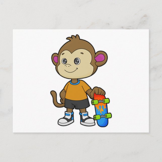 Carte Postale Singe en skater avec skateboard (Devant)