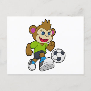 Carte Postale Singe en tant que joueur de football avec ballon d