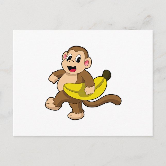 Carte Postale Singe en train de courir avec une banane (Devant)