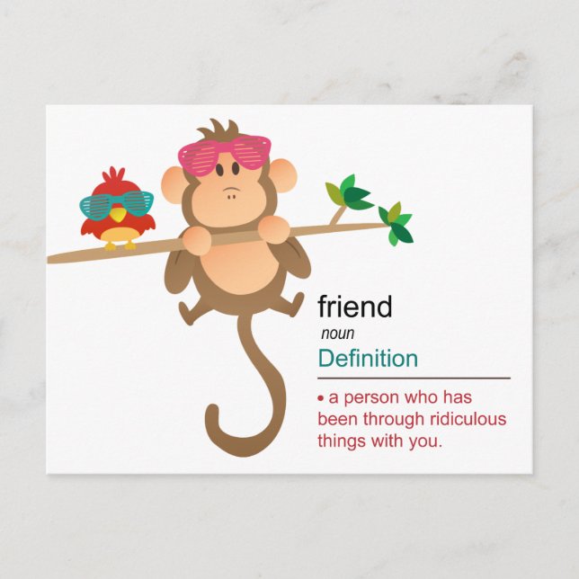 Carte Postale Singe et oiseau de dessin animé mignon avec des lu (Devant)
