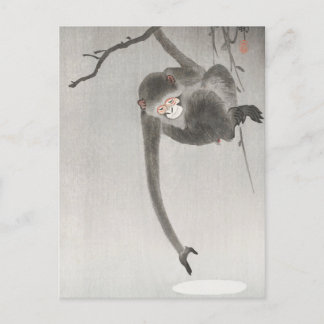 Carte Postale Singe et réflexion sur la Lune par Ohara Koson