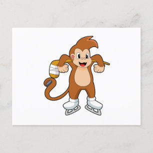 Carte Postale Singe Hockey sur glace Bâton de hockey sur glace