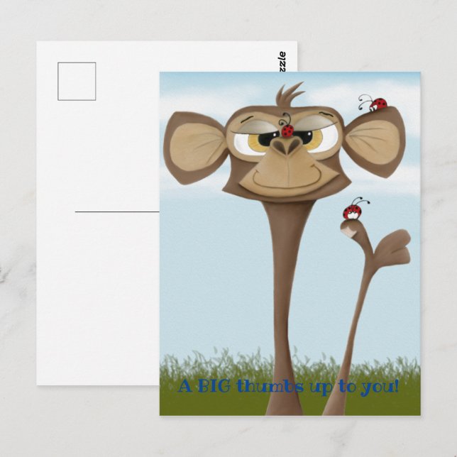 Carte Postale Singe idiot et coccinelles (Devant / Derrière)
