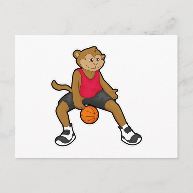 Carte Postale Singe joueur de basket-ball avec ballon de basket (Devant)