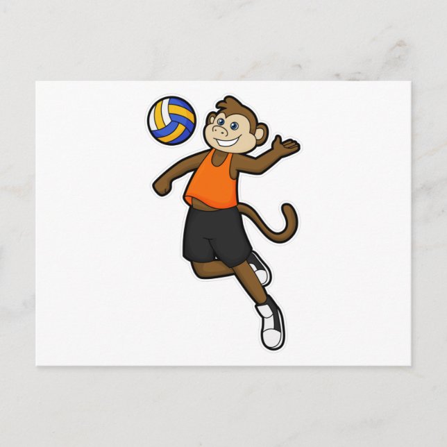 Carte Postale Singe joueur de volley-ball avec ballon de volley (Devant)