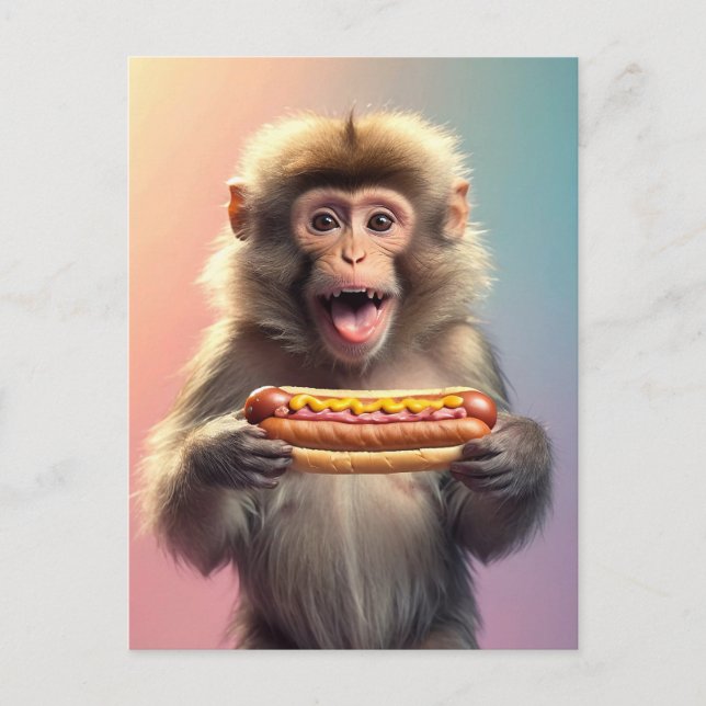 Carte Postale Singe mignon Avec Hotdog (Devant)