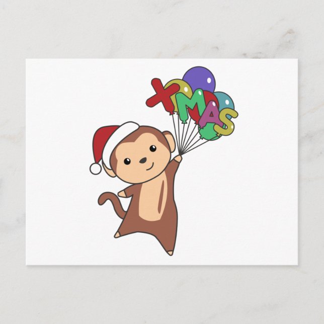 Carte Postale Singe Noël Neige Hiver Animaux Singes (Devant)