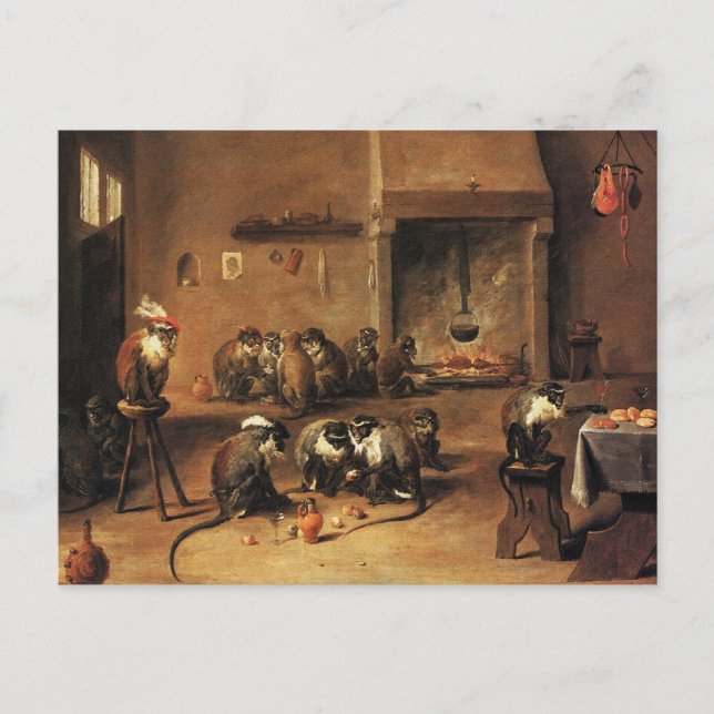 Carte postale singe : Singes dans la cuisine par T (Devant)