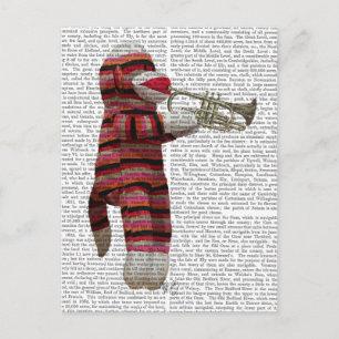 Carte Postale Singe-Sock Jouer Trumpet