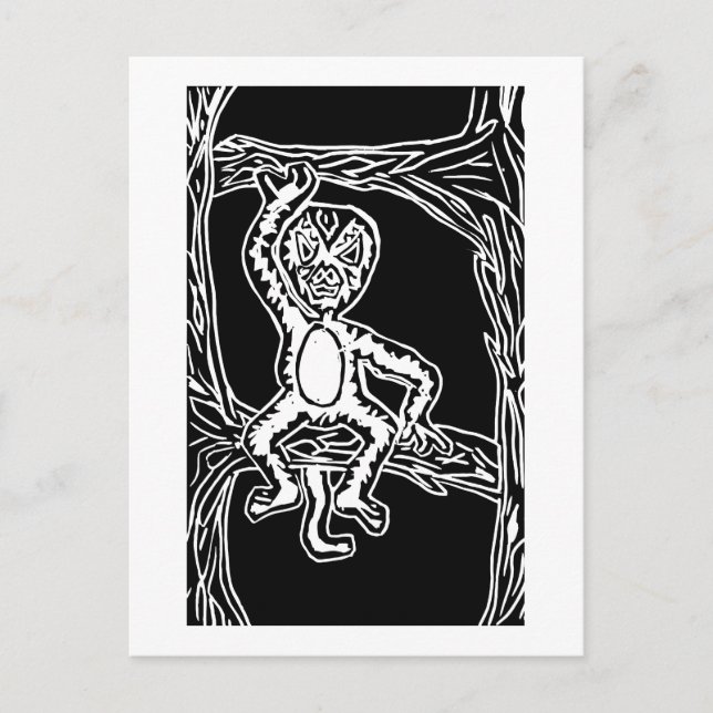 Carte Postale singe woodprint (Devant)