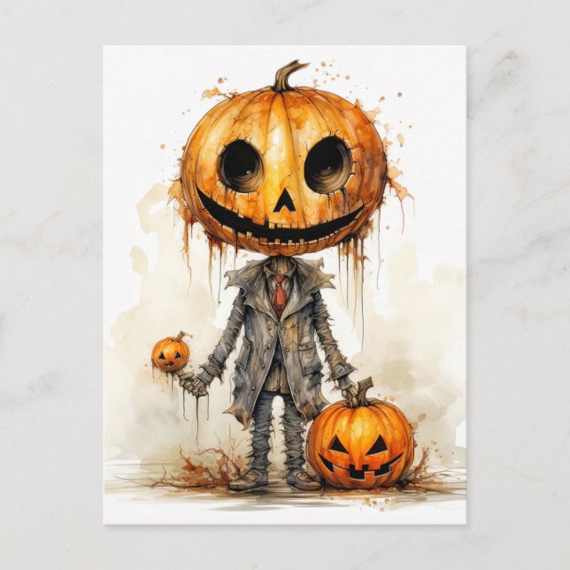 Carte Postale Sinister Gothic Halloween Homme Citrouille (Devant)