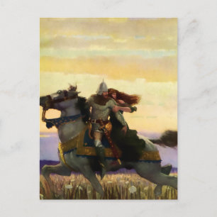 Carte Postale Sir Lancelot s'enfuit avec Guinevere par NC Wyeth