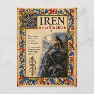 Carte Postale Sirène, Art du Bestiaire Médiéval
