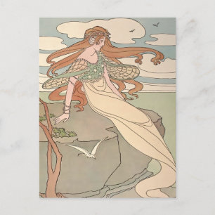 Carte Postale Sirène Art Nouveau Vintage