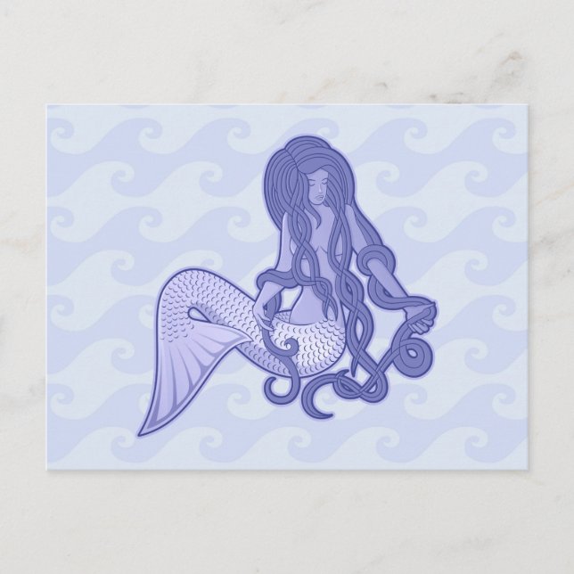 Carte Postale Sirène assise bleue (Devant)
