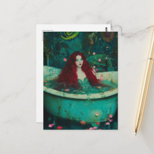 Carte Postale Sirène aux cheveux roux dans une baignoire
