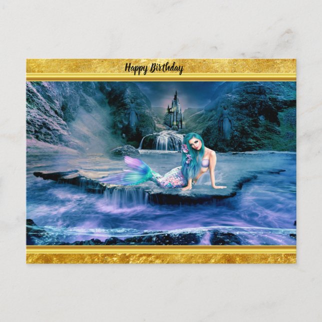 Carte Postale Sirène aux cheveux turquoise (Devant)