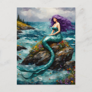 Carte Postale Sirène aux cheveux violets
