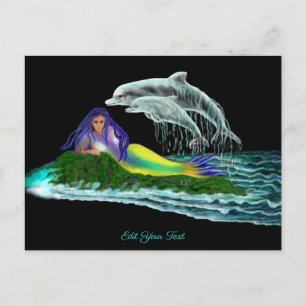 Carte Postale Sirène avec dauphins