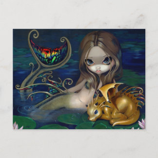 Carte postale "Sirène avec un dragon d'or"