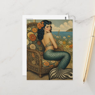 Carte Postale Sirène dans un fauteuil vintage