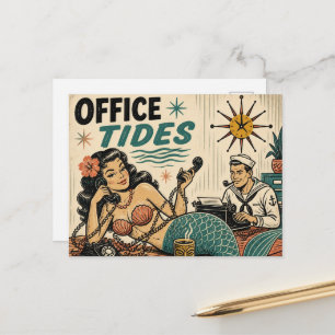 Carte Postale Sirène de milieu de siècle sur le bureau d'un trav