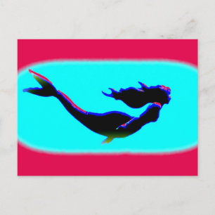 Carte Postale sirène de natation rouge et bleu