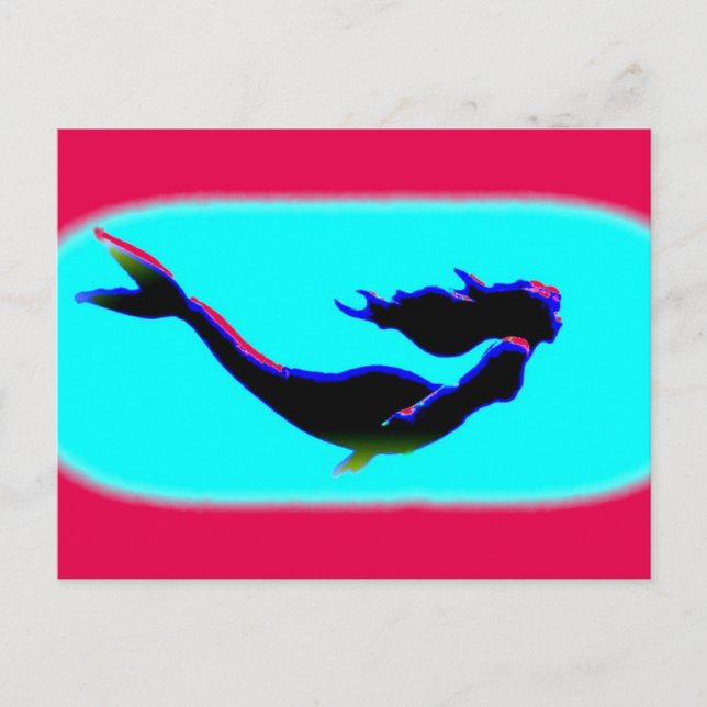Carte Postale sirène de natation rouge et bleu (Devant)