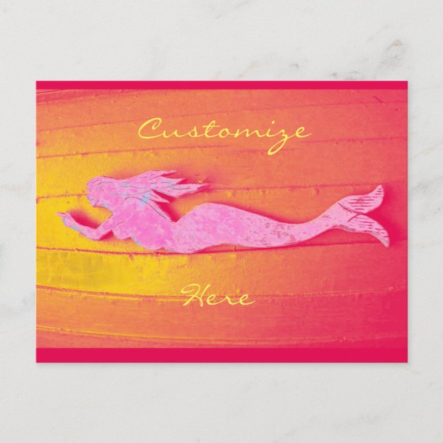 Carte Postale sirène de natation rouge et rose (Devant)