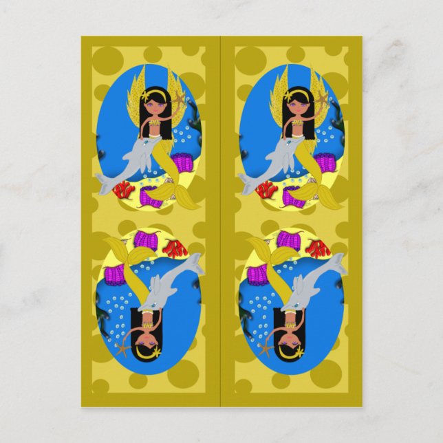 Carte Postale Sirène d'or et Signets de Merfaery (Devant)