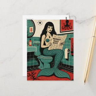 Carte Postale Sirène du milieu du siècle sur les toilettes en le