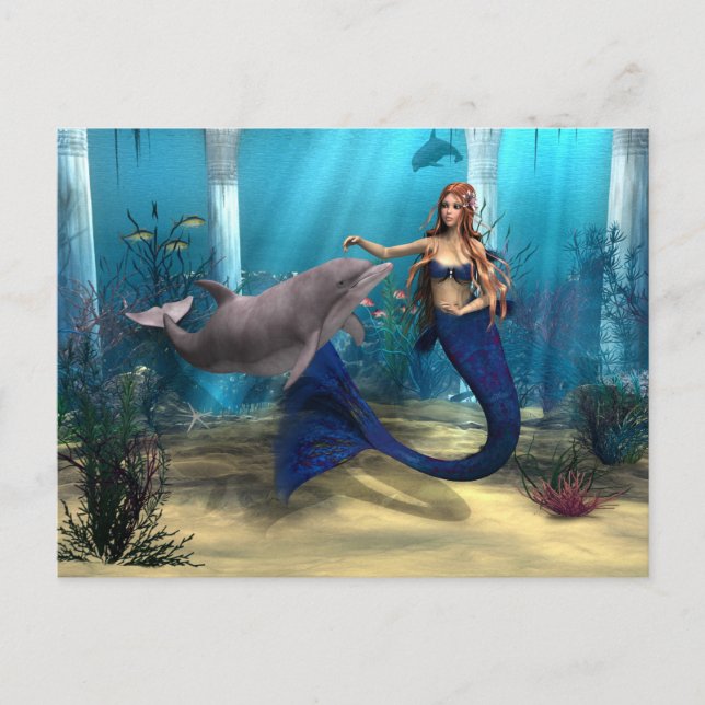 Carte Postale Sirène et dauphin (Devant)