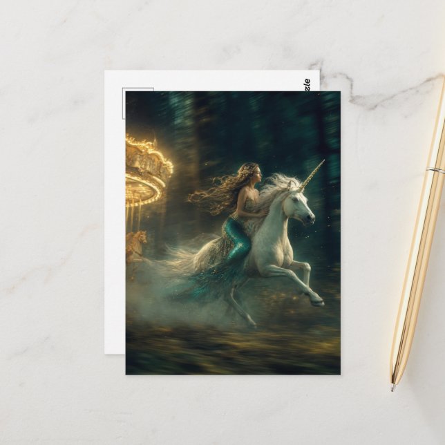 Carte Postale Sirène et Licorne (Devant/Arrière en situation)
