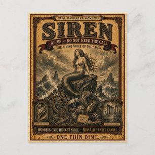 Carte Postale Sirène, Monstre de Cirque Vintage