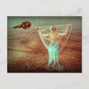 Carte Postale Sirène Par La Mer Vintage Brown Turquoise