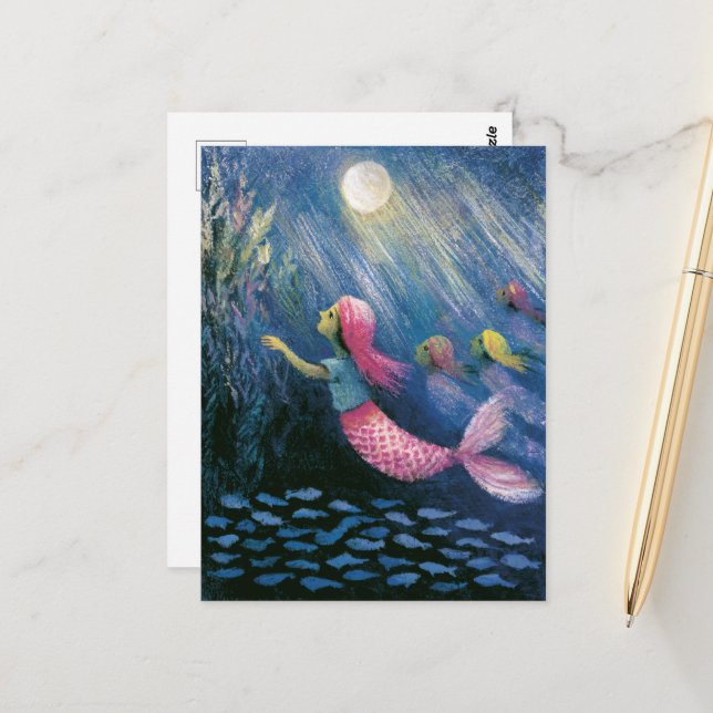 Carte Postale Sirènes dans leur jardin d'algues (Devant/Arrière en situation)