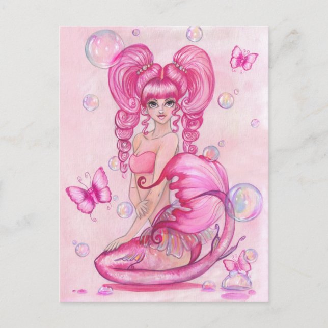 Carte postale "Sirènes et papillons : rose" (Devant)