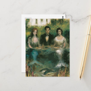Carte Postale Sirènes surréalistes et un homme au dîner peinture