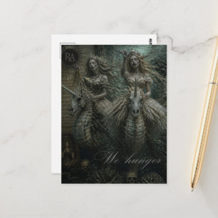 Carte Postale Sirènes zombies sur des licornes hippocampes