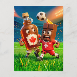 Carte Postale Sirop d'érable canadien contre soccer au chocolat