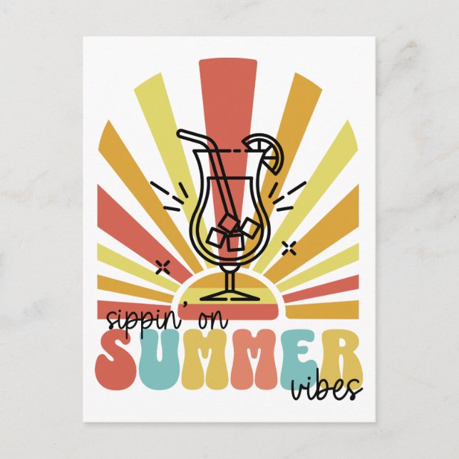 Carte Postale Sirop Sur Les Vibrations De L'été, Soleil Rétro, V (Devant)