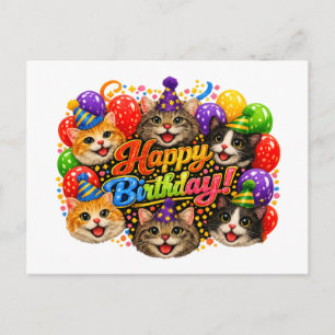 Carte Postale Six chats vous souhaitent un joyeux anniversaire