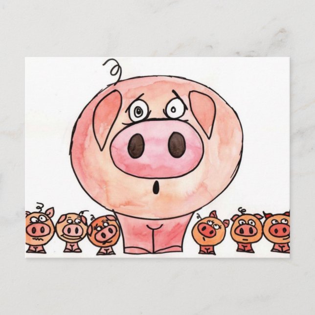 Carte Postale Six petits cochons (Devant)