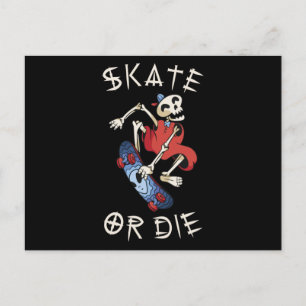 Carte Postale Skate or die Grim Reaper Skeleton Skateboarder